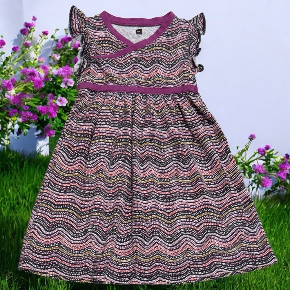 Tea Collection Multicolor Polka Dot Ruffle Sleeve Dress Little Girl’s Size 4‎